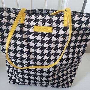 Vintage Vera Bradley Black and White Houndstooth tote with yellow accents